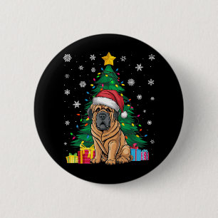 Ugly Sweater Xmas Tree Lights Tibetan Mastiff Dog 2 Inch Round Button