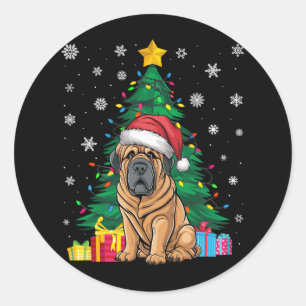 Ugly Sweater Xmas Tree Lights Tibetan Mastiff Dog Classic Round Sticker