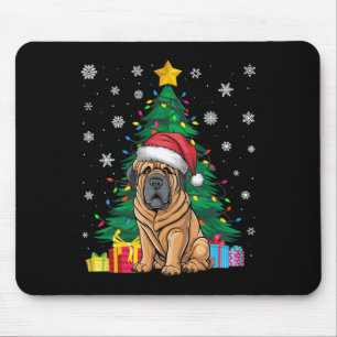 Ugly Sweater Xmas Tree Lights Tibetan Mastiff Dog  Mouse Pad