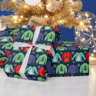 Ugly Sweaters Christmas Illustration Snowflakes Wrapping Paper