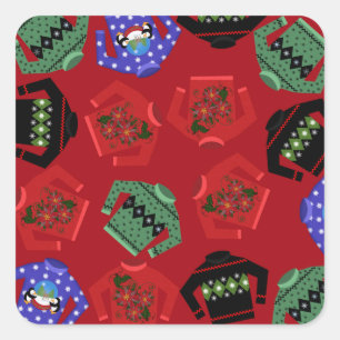Ugly Sweaters Christmas Square Stickers, Glossy Sticker