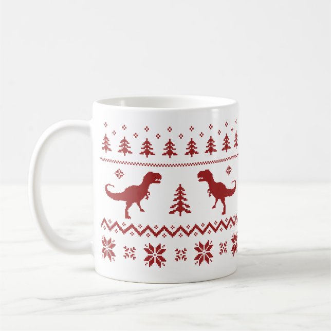 Ugly T-Rex Dinosaur Christmas Sweater Coffee Mug (Left)