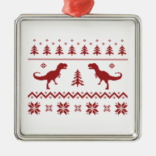 Ugly T-Rex Dinosaur Christmas Sweater Metal Ornament