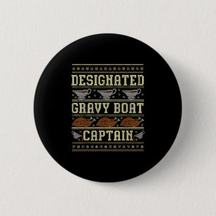Ugly Thanksgiving Sweater Gravy Boat Captain 2 Inch Round Button