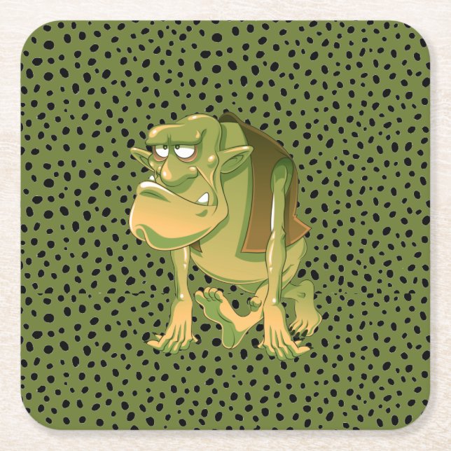 Ugly Troll  Square Paper Coaster (Front)