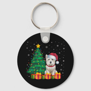 Ugly Westie Santa Hat Christmas Lights Dog Lover X Keychain