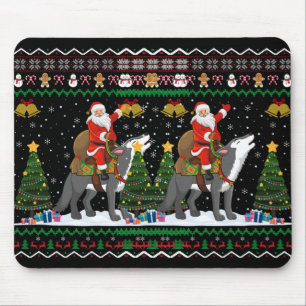 Ugly Wolf Xmas Gift Santa Riding Wolf Christmas T Mouse Pad