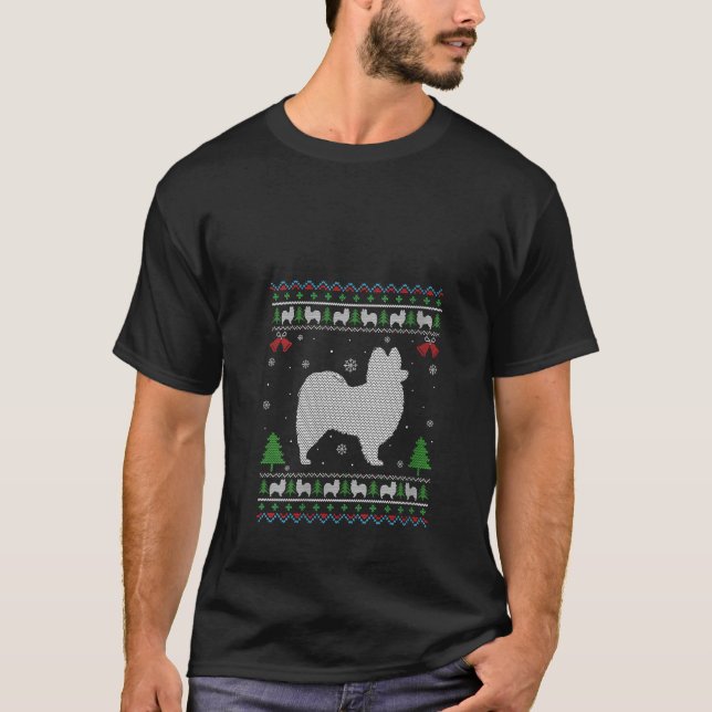 Ugly Xmas Design Papillon Dog Ugly Christmas Sweat T-Shirt (Front)