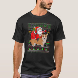 Ugly Xmas Funny Santa Claus Riding Corgi Christmas T-Shirt