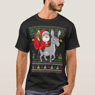 Ugly Xmas Funny Santa Claus Riding Mule Christmas T-Shirt
