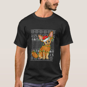 Ugly Xmas Lighting Santa Hat Fennec Fox Christmas T-Shirt