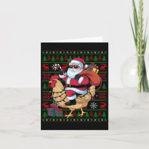 Ugly Xmas Lights Funny Santa Riding Chicken Bird C Card
