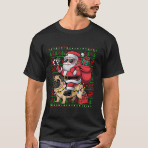 Ugly Xmas Lights Funny Santa Riding Pug Dogs Chris T-Shirt