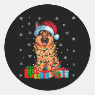 Ugly Xmas Lights Santa Hat German Shepherd Dog Chr Classic Round Sticker