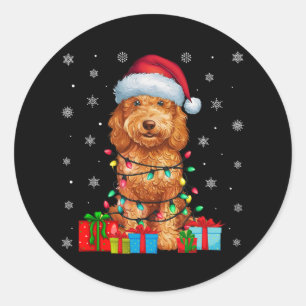 Ugly Xmas Lights Santa Hat Goldendoodle Dog Christ Classic Round Sticker