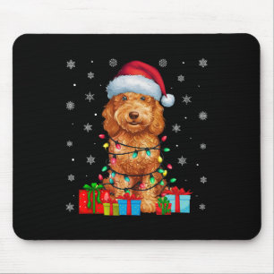 Ugly Xmas Lights Santa Hat Goldendoodle Dog Christ Mouse Pad