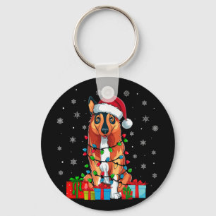 Ugly Xmas Lights Santa Hat Norwegian Elkhound Dog Keychain