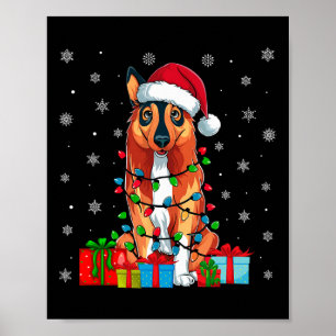 Ugly Xmas Lights Santa Hat Norwegian Elkhound Dog Poster