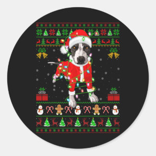 Ugly Xmas Lights Santa Tbull Dog Christmas  Classic Round Sticker