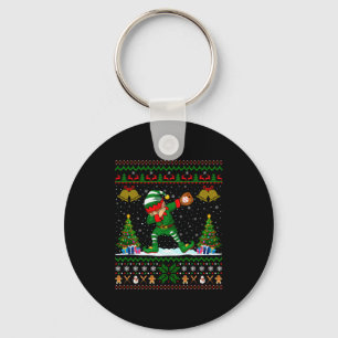 Ugly Xmas Pajamas Dabbing Elf Baseball Player Chri Keychain