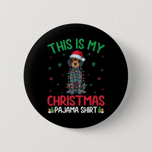 Ugly Xmas Santa German Wirehaired Pointer Dog Chri 2 Inch Round Button (Front)