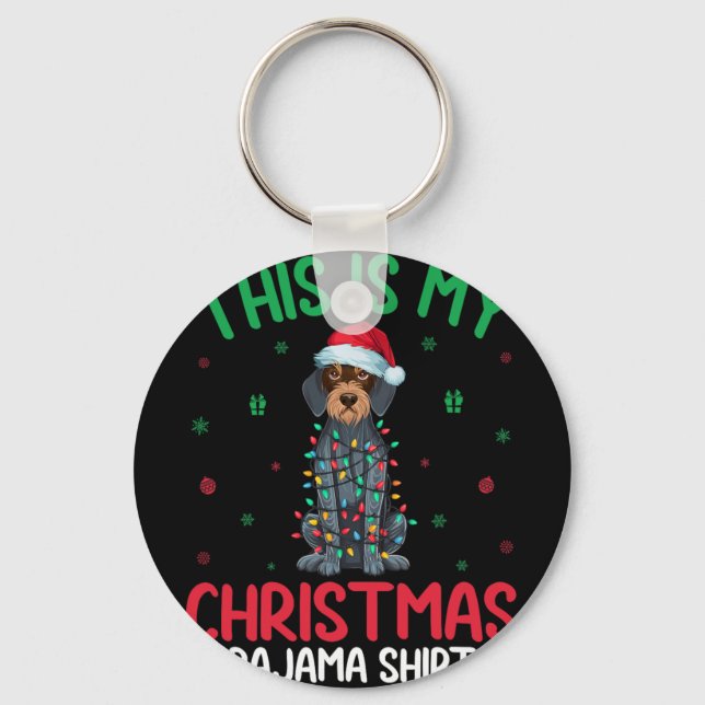 Ugly Xmas Santa German Wirehaired Pointer Dog Chri Keychain (Front)