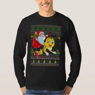 Ugly Xmas Santa Riding Bumble Bee Christmas T-Shirt
