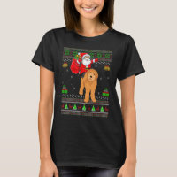 Ugly Xmas Santa Riding Goldendoodle Dog Christmas