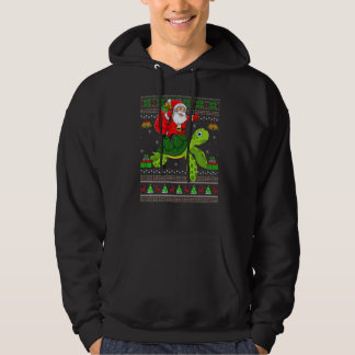 Ugly Xmas Santa Riding Sea Turtle Christmas Hoodie