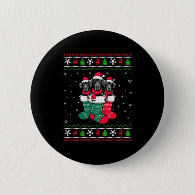 Ugly Xmas Sweater Great Dane Dog In Christmas Sock 2 Inch Round Button (Front)