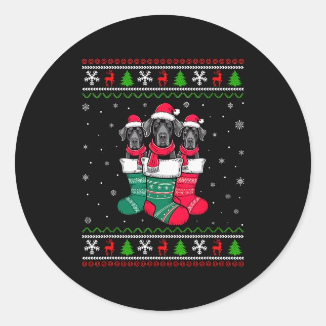 Ugly Xmas Sweater Great Dane Dog In Christmas Sock Classic Round Sticker (Front)