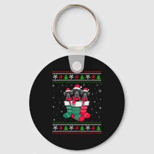 Ugly Xmas Sweater Great Dane Dog In Christmas Sock Keychain