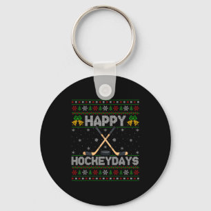 Ugly Xmas Sweater Happy Hockeydays Ice Hockey Chri Keychain
