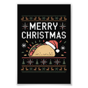 Ugly Xmas Sweater Lights Santa Taco Christmas Photo Print