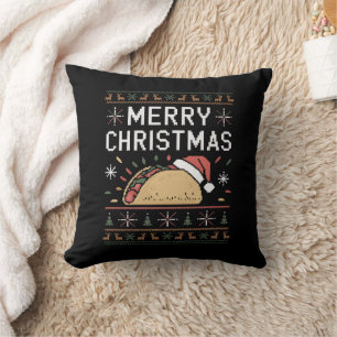 Ugly Xmas Sweater Lights Santa Taco Christmas Throw Pillow