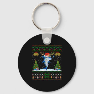Ugly Xmas Sweater Reindeer Santa Hat Lights Shark Keychain