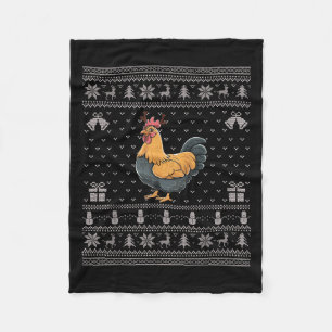 Ugly Xmas Sweater Style Chicken Reindeer Christmas Fleece Blanket