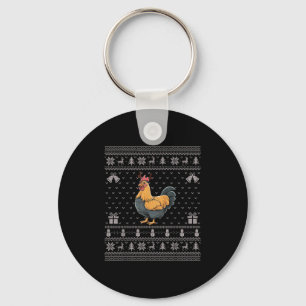 Ugly Xmas Sweater Style Chicken Reindeer Christmas Keychain
