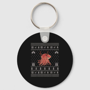 Ugly Xmas Sweater Style Cuttlefish Reindeer Christ Keychain