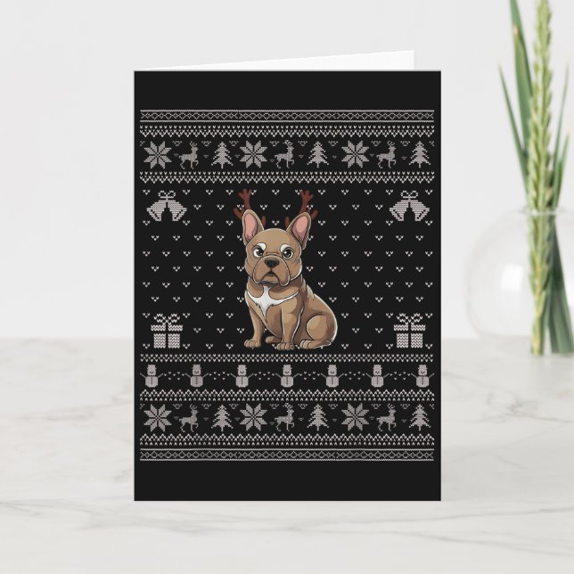 Ugly Xmas Sweater Style Frenchie Dog Reindeer Chri Card (Front)