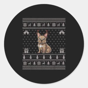 Ugly Xmas Sweater Style Frenchie Dog Reindeer Chri Classic Round Sticker