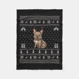 Ugly Xmas Sweater Style Frenchie Dog Reindeer Chri Fleece Blanket