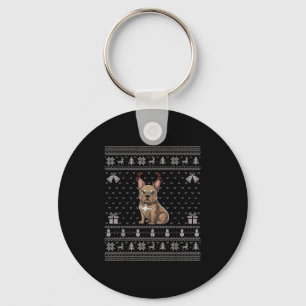 Ugly Xmas Sweater Style Frenchie Dog Reindeer Chri Keychain