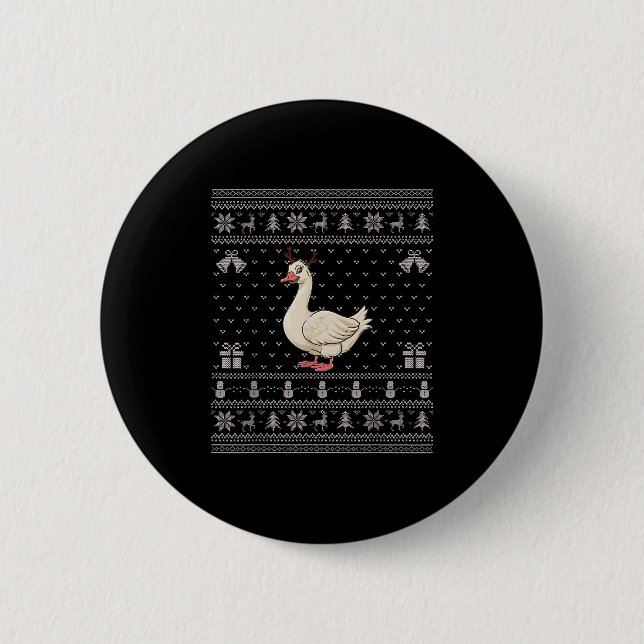 Ugly Xmas Sweater Style Goose Reindeer Christmas  2 Inch Round Button (Front)