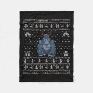 Ugly Xmas Sweater Style Gorilla Reindeer Christmas Fleece Blanket
