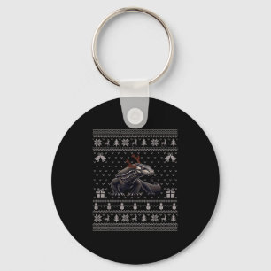 Ugly Xmas Sweater Style Komodo Dragon Reindeer Chr Keychain