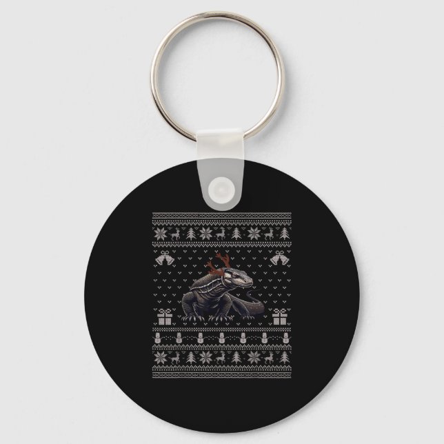 Ugly Xmas Sweater Style Komodo Dragon Reindeer Chr Keychain (Front)