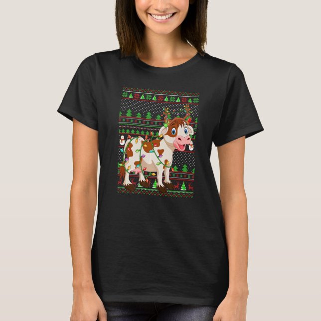 Ugly Xmas Sweater Style Lighting Cattle Christmas  (Front)
