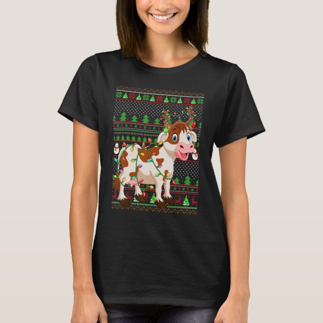 Ugly Xmas Sweater Style Lighting Cattle Christmas (Front)
