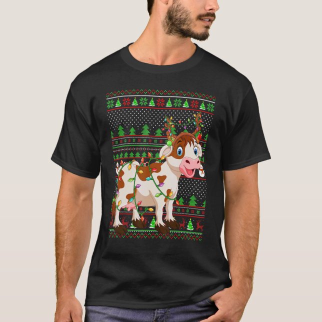 Ugly Xmas Sweater Style Lighting Cattle Christmas (Front)
